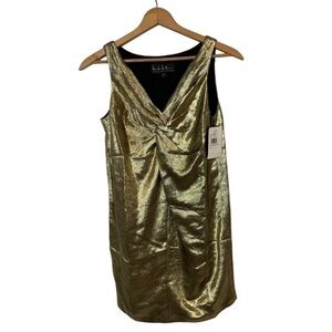 NWT Nicole Miller Collection Gold Metallic Silk Cocktail Dress NYE